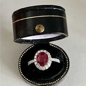 Ruby and Diamond Halo white gold 14k ring